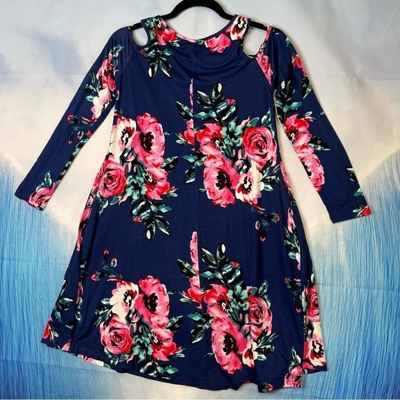 QIXING Women's Off The Shoulder Loose Tank Dress floral Swing Sundress SIZE S - Picture 8 of 10